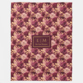 赤面エレガントブルゴーニュ金ゴールドフローラパーソナライズされた フリースブランケット (正面)