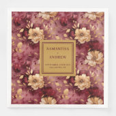 赤面エレガントブルゴーニュ金ゴールド結婚フローラのナプキンス (正面)