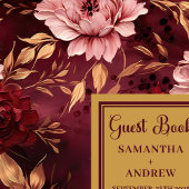 赤面エレガントブルゴーニュ金ゴールド結婚フローラ ゲストブック