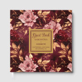 赤面エレガントブルゴーニュ金ゴールド結婚フローラ ゲストブック (正面)