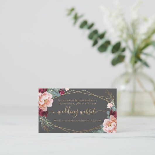 赤面エレガントブルゴーニュ・グレイ金ゴールドの結婚ウェブサイト エンクロージャーカード (スタンド正面)