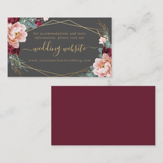 赤面エレガントブルゴーニュ・グレイ金ゴールドの結婚ウェブサイト エンクロージャーカード (正面/裏面)