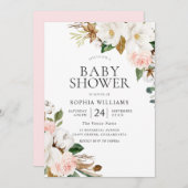 赤面エレガントホワイトウォーター色の花ベビーシャワー 招待状 (正面/裏面)