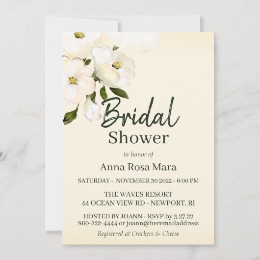 *~*赤面エレガントホワイトビーチバラブライダルシャワー 招待状 (正面)