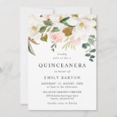 赤面エレガントホワイトフローラキンセアニェラ15位パーティー 招待状 (正面)