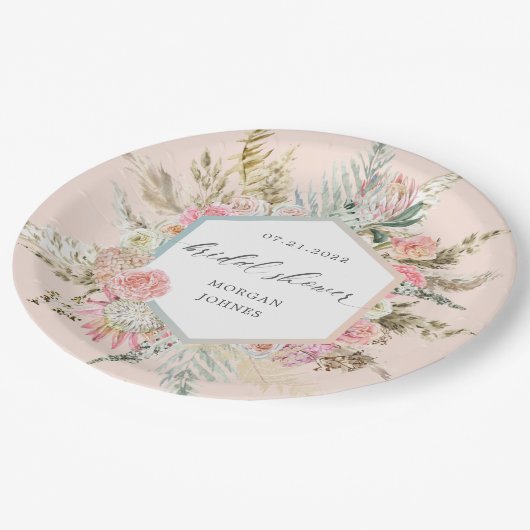 赤面エレガントボヘミアンフローラブライダルシャワー ペーパープレート (アングル)