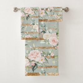 赤面エレガントユーカリプトゥスセージグリーン金ゴールド バスタオルセット