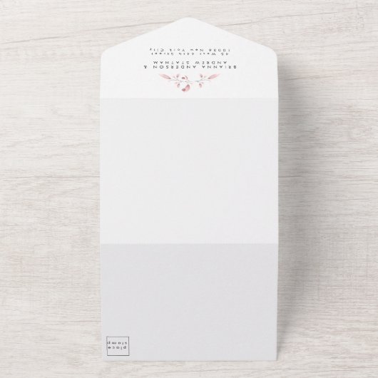 赤面エレガント植物全て1つの結婚式の招待 オールインワン招待状 (外側)