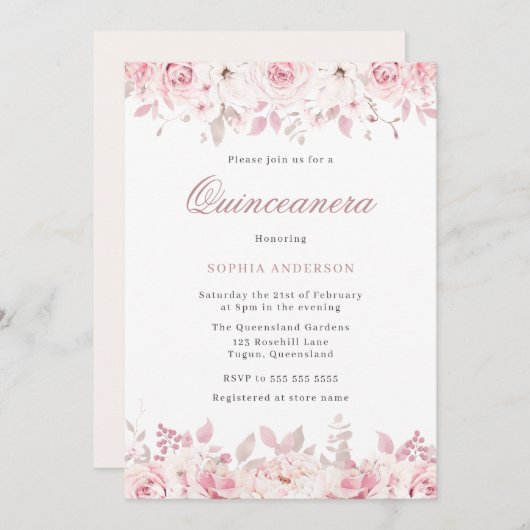 赤面エレガント水彩フローラバラキンセアニェラ 招待状 (正面/裏面)