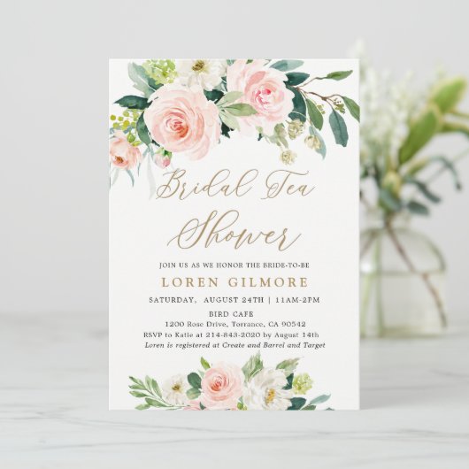 赤面エレガント水彩ブライダルティーシャワーインビタット 招待状 (スタンド正面)