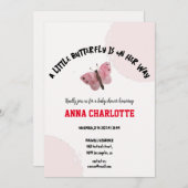 赤面エレガント水彩蝶の赤ちゃんシャワー 招待状 (正面/裏面)