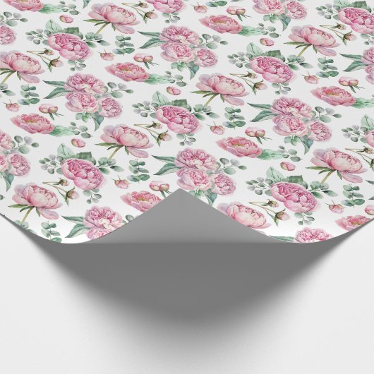 赤面エレガント牡丹と緑の水の色フローラ ラッピングペーパー (角)
