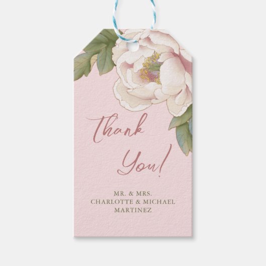 赤面エレガント牡丹バラサンキューユー結婚式の引き出物 ギフトタグ (正面)