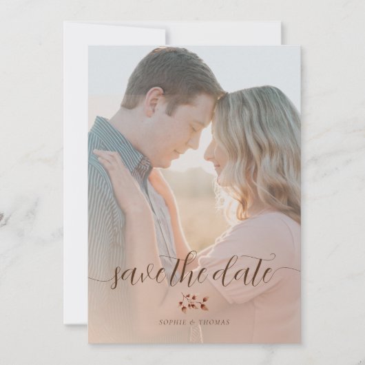 赤面エレガント秋フローラ結婚式日付の保存 招待状 (正面)