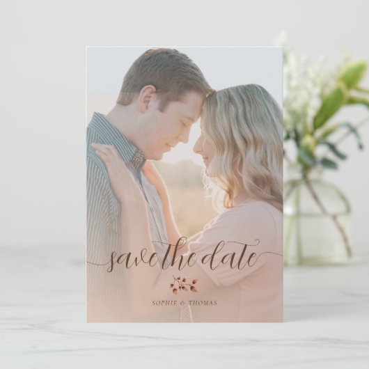 赤面エレガント秋フローラ結婚式日付の保存 招待状 (スタンド正面)