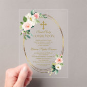 赤面エレガント花金ゴールド聖餐式 アクリル招待状 (インサイチュ (ポータブル))