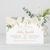 赤面エレガント金ゴールドとグリーンフローラベビーシャワー 招待状 (スタンド正面)