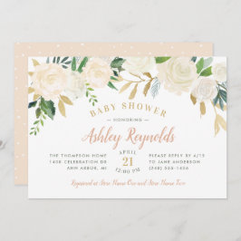 赤面エレガント金ゴールドとグリーンフローラベビーシャワー 招待状