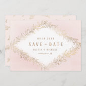 赤面エレガント金ゴールドの植物の葉は日付を保存 セーブザデート (正面/裏面)