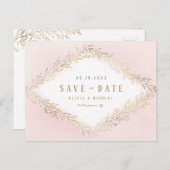 赤面エレガント金ゴールドの植物の葉は日付を保存 案内ポストカード (正面/裏面)