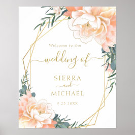 赤面エレガント金ゴールドピーチピーニー結婚フローラ ポスター