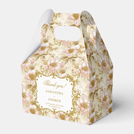 赤面エレガント金ゴールドボホ結婚式の引き出物サンキュー フェイバーボックス (正面サイド)