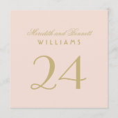 赤面エレガント金ゴールド結婚のモノグラム表番号 招待状 (正面)