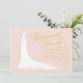 赤面エレガント金ゴールド結婚ズガウン花嫁ブランチ 招待状 (スタンド正面)