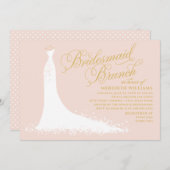 赤面エレガント金ゴールド結婚ズガウン花嫁ブランチ 招待状 (正面/裏面)