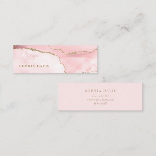 赤面エレガント・ピンク・エーゲート(フェイク金ゴールド) スキニー名刺 (正面/裏面)