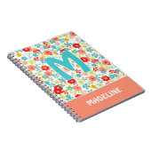 赤面カスタムコーラルピンクアクアブルーフラワーパターン ノートブック (右側)