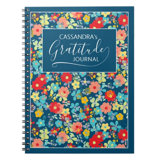 赤面カスタムコーラルピンクアクアブルーフラワーパターン ノートブック (正面)