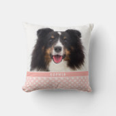 赤面カスタムピンクのペットの白い手と名前 クッション (正面)