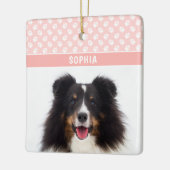 赤面カスタムピンクのペットの白い手と名前 セラミックオーナメント (左)