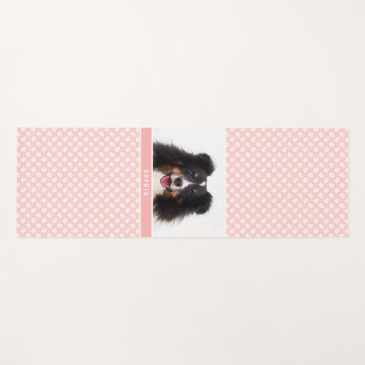 赤面カスタムピンクのペットの白い手と名前 ヨガマット (正面(横))