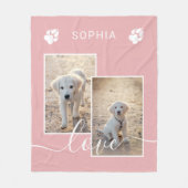 赤面カスタムピンクの写真と名前&ラブ文字 フリースブランケット (正面)