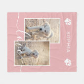 赤面カスタムピンクの写真と名前&ラブ文字 フリースブランケット (正面(横))