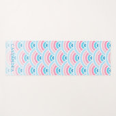 赤面カスタムピンクアクアブルーウェーブサークルパターン ヨガマット (正面(横))