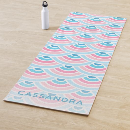 赤面カスタムピンクアクアブルーウェーブサークルパターン ヨガマット (インサイチュ)