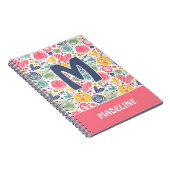 赤面カスタムピンクダークブルーハートアートパターン ノートブック (右側)