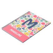 赤面カスタムピンクダークブルーハートアートパターン ノートブック (左側)