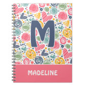 赤面カスタムピンクダークブルーハートアートパターン ノートブック (正面)