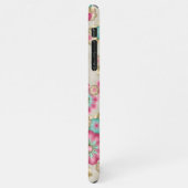 赤面カスタムピンクティール（緑がかった色）アクアブルーフラワーパターン iPhoneケース (左側)