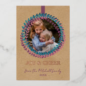 赤面カスタムピンクティール(緑がかった色)ブルーグリーンリースバラ金ゴールド 箔シーズンカード (正面)