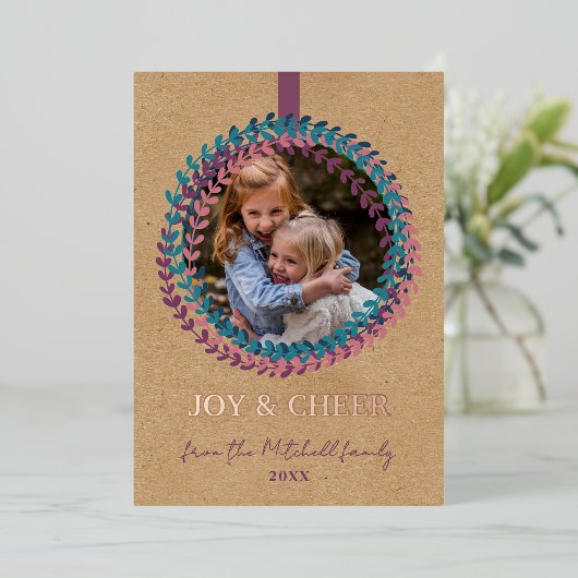 赤面カスタムピンクティール(緑がかった色)ブルーグリーンリースバラ金ゴールド 箔シーズンカード (立ち正面)