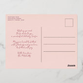 赤面カスタムピンクティール(緑がかった色)ブルーリースバラ金ゴールド 箔シーズンポストカード (裏面)