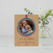 赤面カスタムピンクティール（緑がかった色）ブルーリースバラ金ゴールド 箔シーズンポストカード (立ち正面)