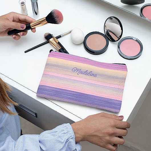 赤面カスタムピンクバイオレットパープルウォーター色ストライプ アクセサリーポーチ