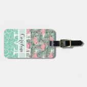赤面カスタムピンクフラミンゴズパームリーフレスパターン ラゲッジタグ (正面横)