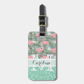 赤面カスタムピンクフラミンゴズパームリーフレスパターン ラゲッジタグ (正面縦)